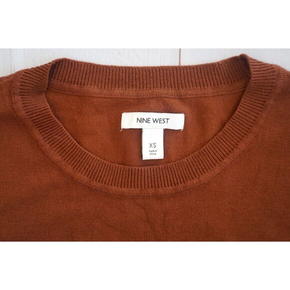 Nine West 'Cocoa Loco' Brown Sweater with Striped Cuffs - Size XS - Picture 2 of 5